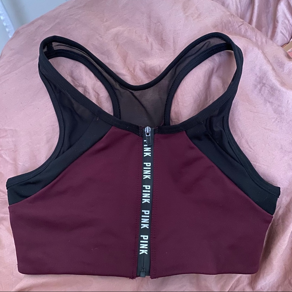 Sports Bra PINK Victoria’s Secret Burgundy Zip